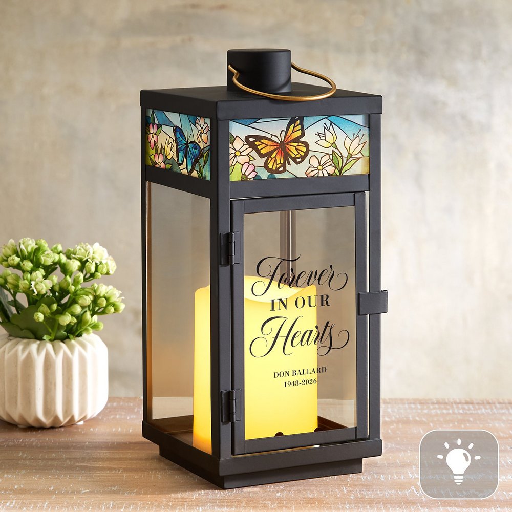 Flies With Butterflies Stained Glass Memorial Lantern