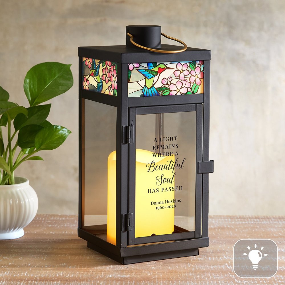 Whispering Wings Stained Glass Memorial Lantern