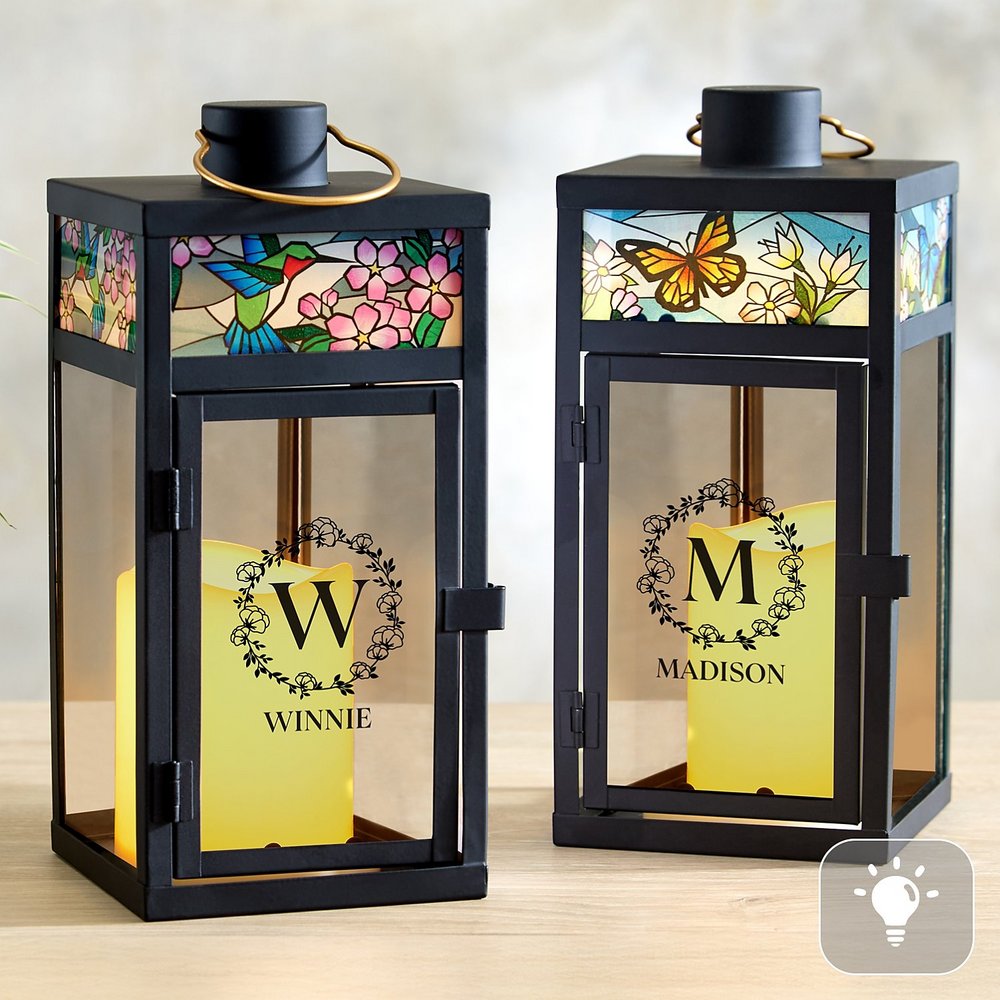 Floral Initial Stained Glass Lantern